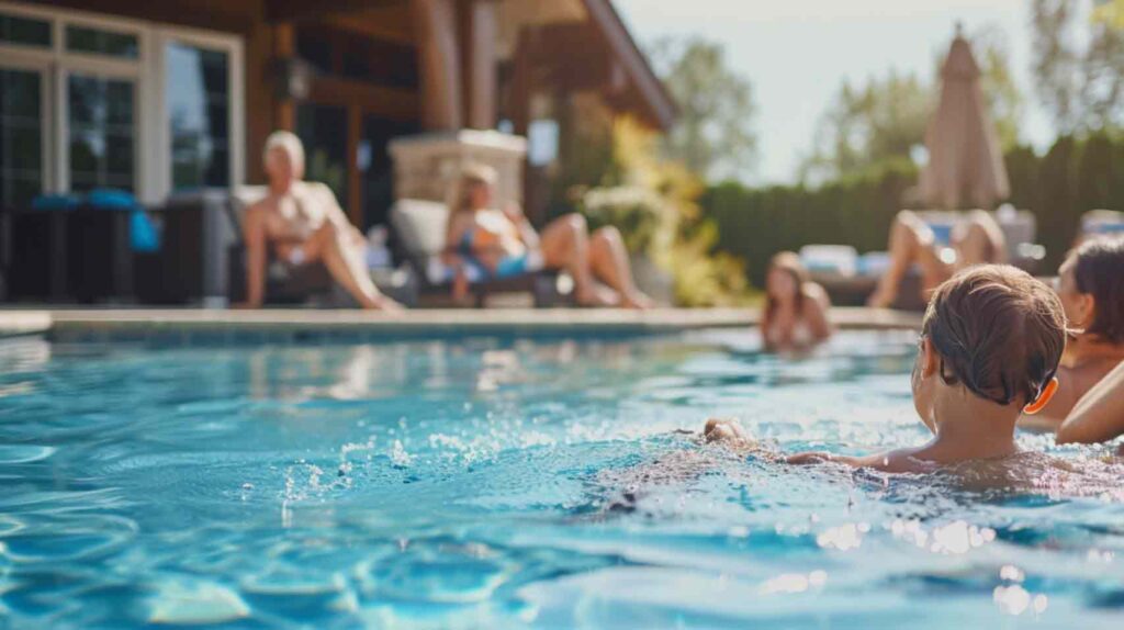Familie genießt Zeit in ihrem eigenen Pool
